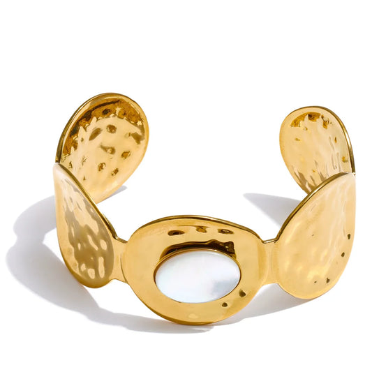 Autumn Aura Hammered Metal Shell Cuff Bracelet