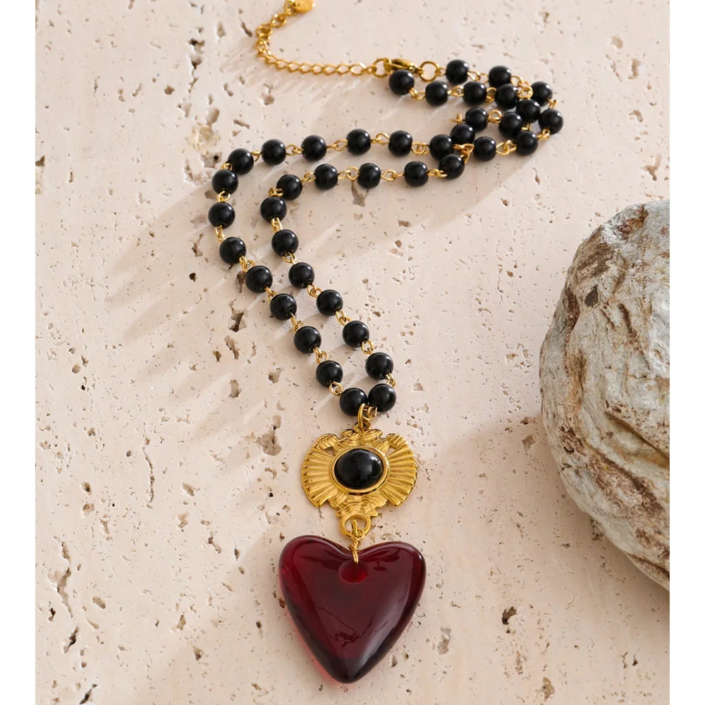 Autumn Aura Handmade Glass Bead & Resin Heart Pendant Necklace