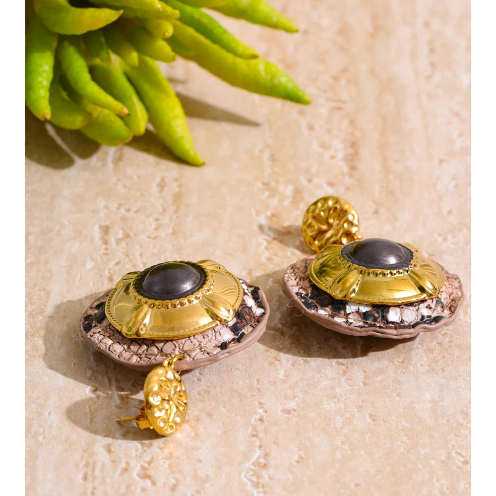 Autumn Aura Black Enamel Snake Pattern Drop Earrings