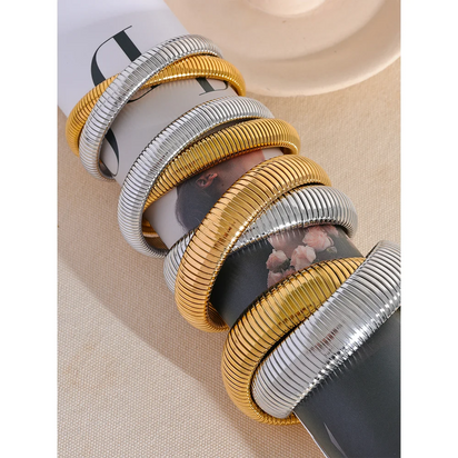 Steeletta Elastic Thick Metal Punk Bracelet – 18K Gold Plated