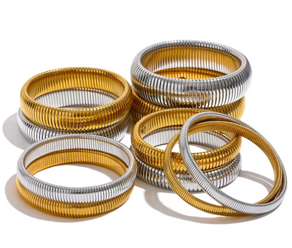 Steeletta Elastic Thick Metal Bracelet – 18K Gold Plated Stainless Steel